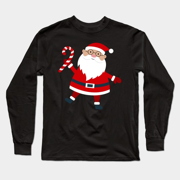 Santa Claus cartoon character with candy cane Long Sleeve T-Shirt by Savvalinka